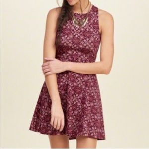 Hollister Maroon Cotton Boho Sleeveless Stretch Open Back Summer Skater Dress